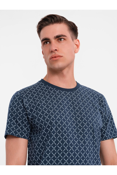 OMBRE Herrenstrickhemd mit Volldruck - Dunkelblau OM-TSFP-0250