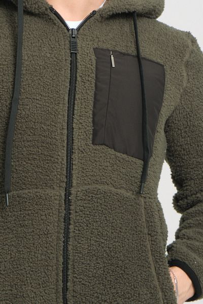 Tarz Cool Khaki Zippered Hooded Plush Sweatshirt