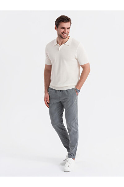 OMBRE Herren Poloshirt aus strukturiertem Baumwollstrick - gebrochenes Weiß V4 OM-POSS-0117 XXL