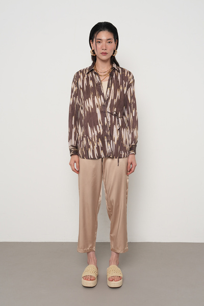 Orfeo Negro Women's Patterned Waist Tie Shirt