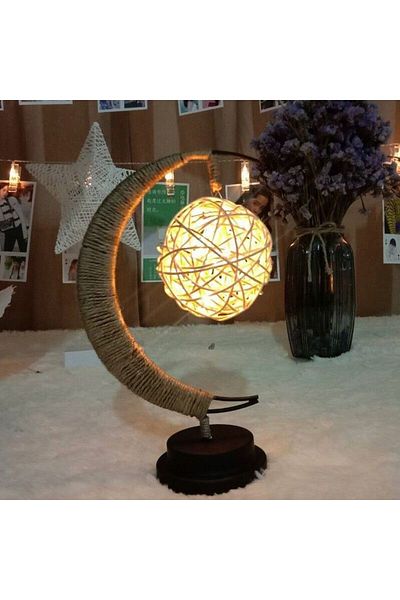 eMazing Night Light, eMazing, Half-Moon Rattan Design with LED, 28x15 cm, Warm White Light