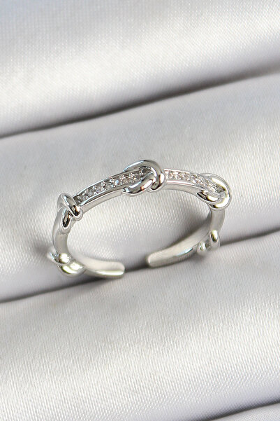 STİLLOVE خاتم نسائي من النحاس الأصفر مع حجر الزركون واللون الفضي قابل للتعديل SL12006