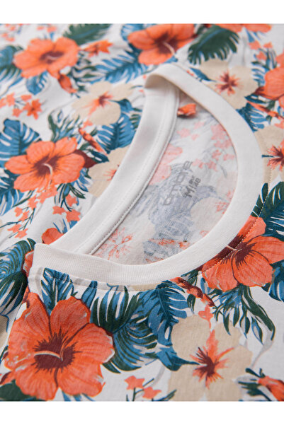 OMBRE Herren-T-Shirt aus Baumwolle mit floralem Volldruckmuster - weiß V1 OM-TSFP-0249 S