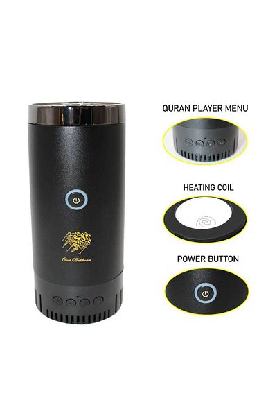 D&H New Style Type-C Power Incense Burner Bukhoor With Quran Speaker And Bluetooth Speaker Black