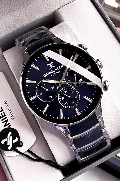 Daniel Klein Exclusive Men's Wristwatch 3 Atm Waterproof Navy Blue Color Steel Cord Gift Bracelet Dke2131C5