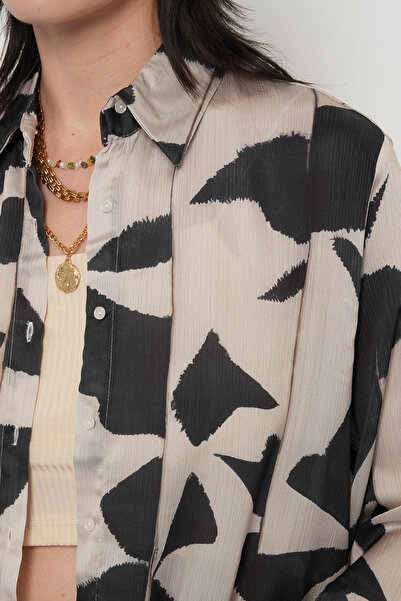 Orfeo Negro Women's Patterned Striped Detail Oversize Shirt