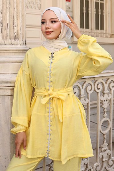 benguen Stone Detailed Double Suit Yellow 4877