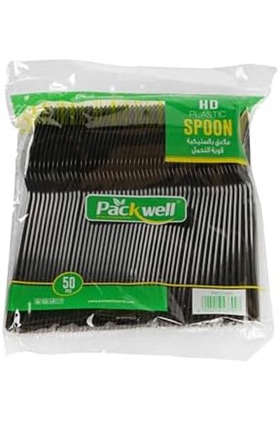 Packwell Plastic HD Disposable Table Spoon 50 Pieces, Black