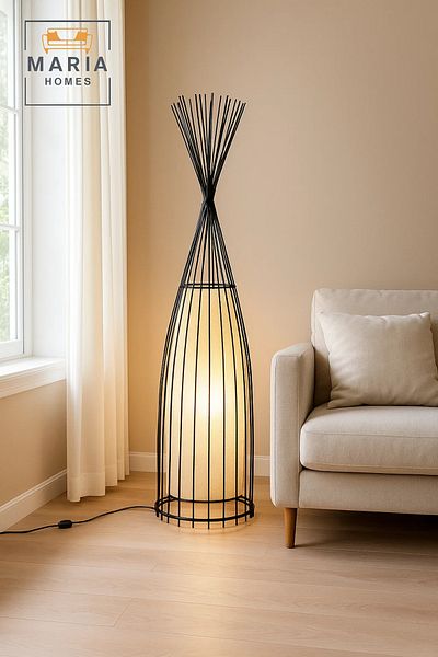 MARIA HOMES Decorative Cage Floor Lamp with Inner Fabric Diffuser