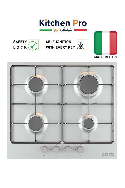 kitchen Pro Built-in Gas Hob - 4 Burners - Steel Enamel Grilles