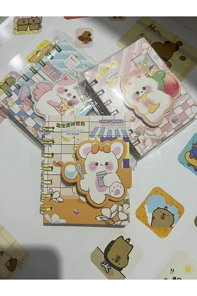 demirosa 3 Pcs A7 Size Mini Spiral Notebook with Cute Sticker Rabbit Cover