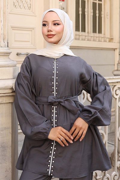 benguen Stone Detailed Double Suit Anthracite 4877
