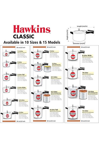 Hawkins قدر ضغط كلاسيكي من الألومنيوم، سعة 8 لتر، هيكل أطول، لون فضي
