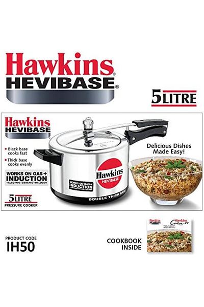 Hawkins Pressure Cooker, Aluminum, 5 Liters, IH 56, Silver