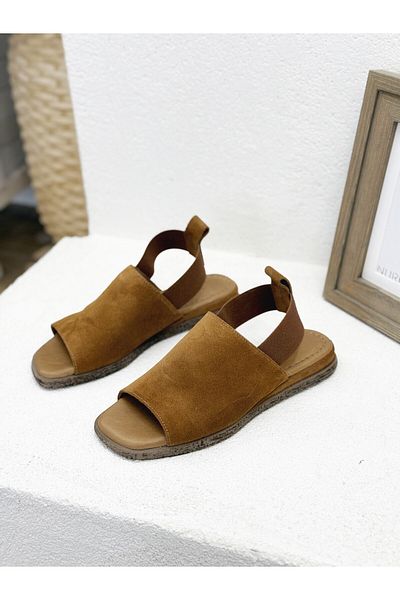 NUR KARACA 25Y744 Genuine Leather Comfort Sandals with Embedded Back for Women