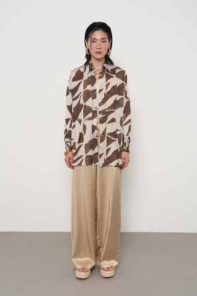 Orfeo Negro Women's Patterned Striped Detail Oversize Shirt