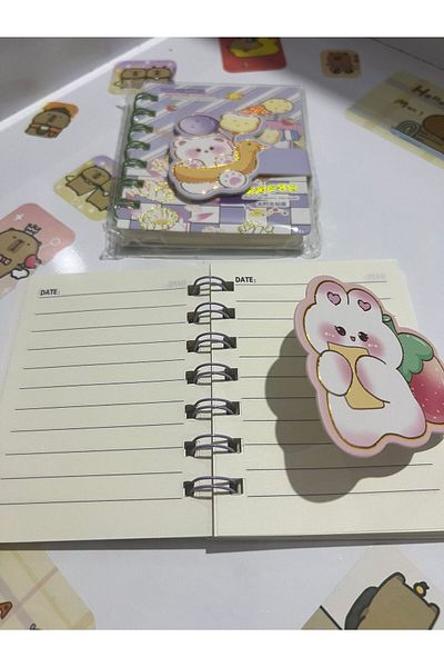 demirosa 2 Pcs A7 Size Mini Spiral Notebook with Cute Sticker Rabbit Cover
