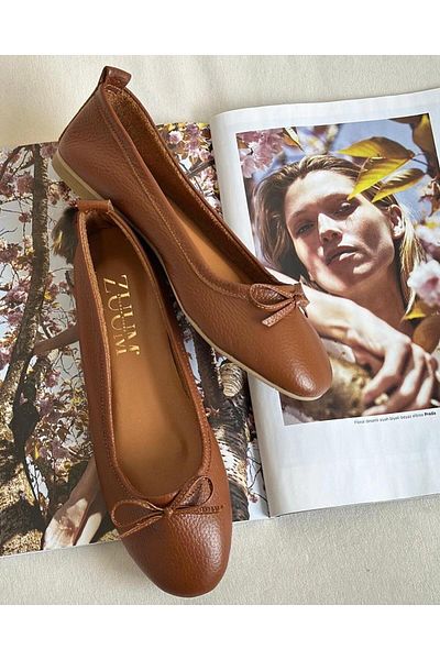 Zuum Ledera 100% Genuine Leather Women's Ballerina Ballerina - Tan Leather