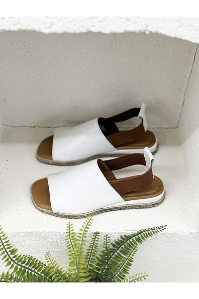 NUR KARACA 25Y744 Genuine Leather Comfort Sandals with Embedded Back for Women
