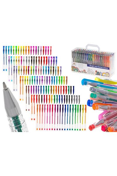 OEM Set of 140 multi-colored and glitter gel pens, 15 cm