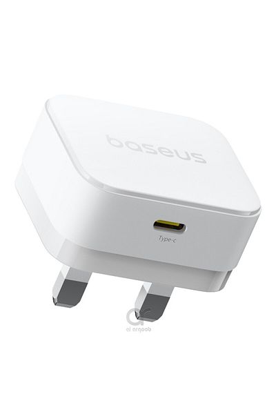 Baseus شاحن حائط سريع الشحن من Palm 20 واط PD Type-C - شاحن USB-C فائق السرعة مع قابس المملكة المتحدة - أبيض