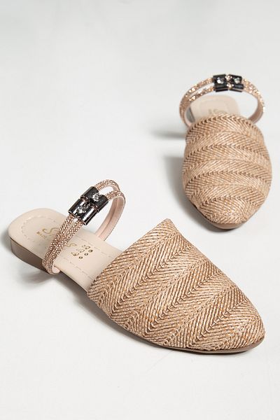 morscho Women's Stone Detailed Straw Textured Double Strap Sandals & Slippers - Summer Comfortable Casual Shoes