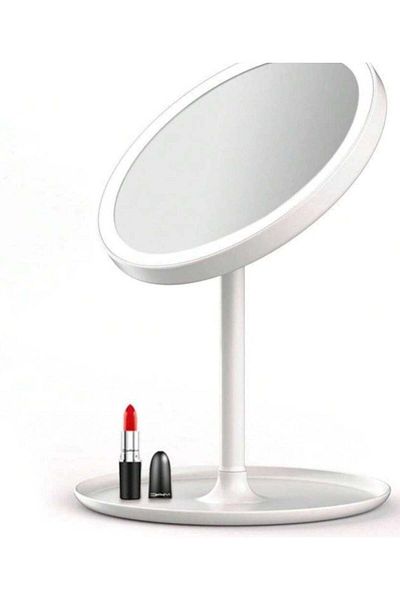 huitich Round Adjustable LED Makeup Mirror with Storage Tray White