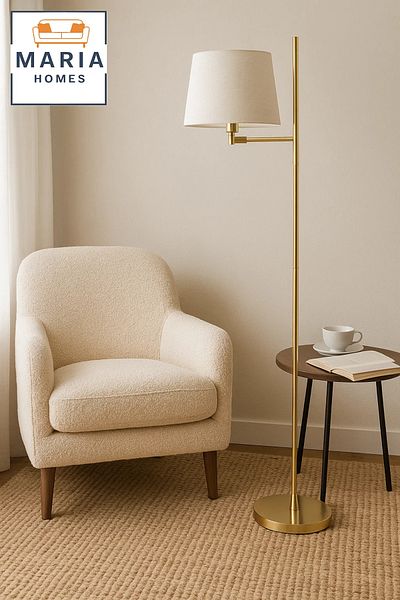 MARIA HOMES Gold Floor Lamp with White Shade and Glossy Base