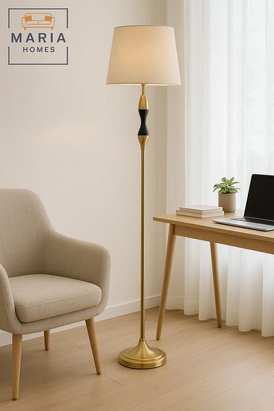 MARIA HOMES Classic Floor Lamp in Brown and Black with Gold Base