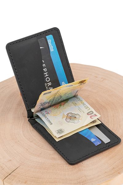 tudorAce Leather ID Card Wallet, Hand-Stitched, with Money Clip, Minimalist Design