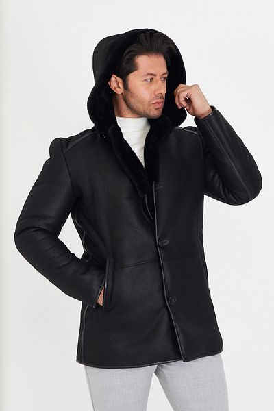 By Marki Marki Men's Genuine Fur Coat – Hooded, Button Closure, -40 ° C-Resistant, 85 cm - 506222