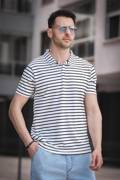 Oksit Ανδρικό μπλουζάκι Ht 947008 Slim Fit Lycra Half Placket ριγέ γιακά πόλο