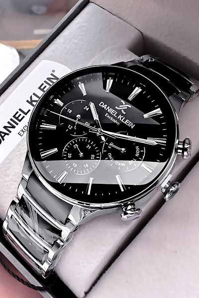 Daniel Klein Exclusive Men's Wrist Watch 3 Atm Waterproof Black Color Steel Cord Gift Bracelet Dke2131C6