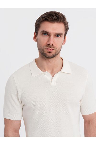 OMBRE Herren Poloshirt aus strukturiertem Baumwollstrick - gebrochenes Weiß V4 OM-POSS-0117 XXL