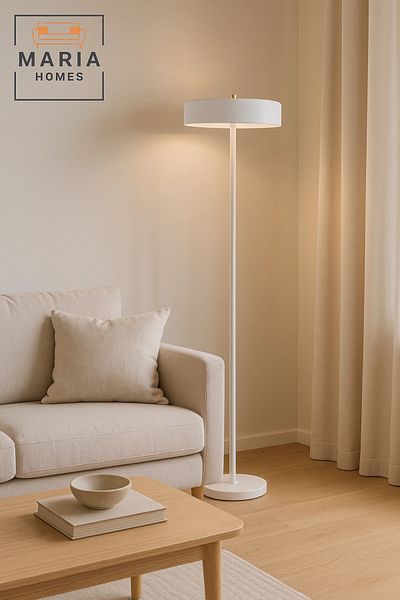 MARIA HOMES Minimalist White Floor Lamp with Flat Shade