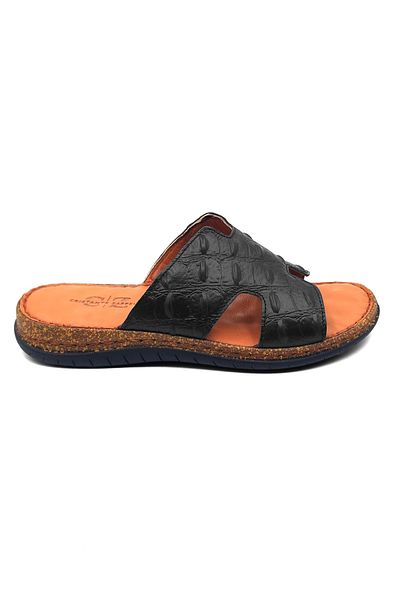 Cristante Zappella 100% Genuine Leather Black Patterned Leather Men's Slippers, Daily Slippers