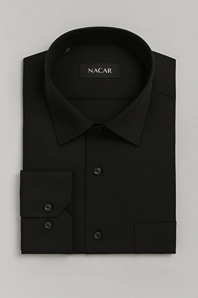 FATELLA Чоловіча чорна сорочка з довгими рукавами та класичними кишенями - зр...