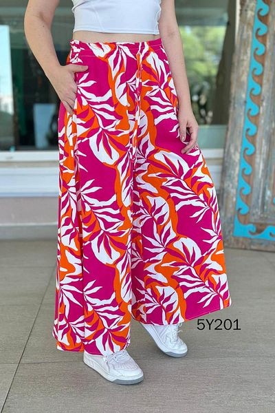 İnce Topuk Patterned Viscose Wide Leg Trousers 5Y201