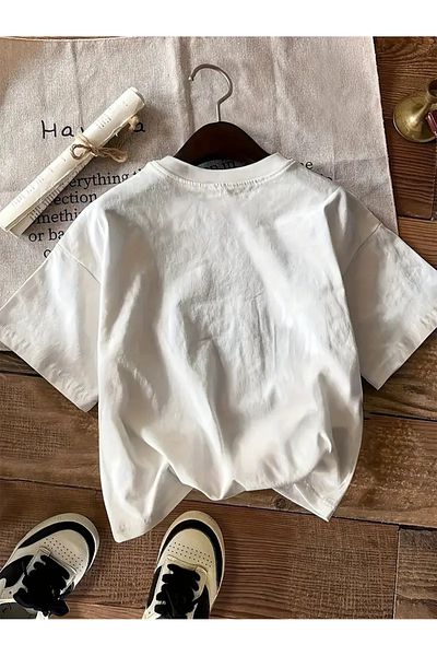 AEMİ Unisex More Amor Por Favor Μπλουζάκι με στάμπα Oversize Crew Neck
