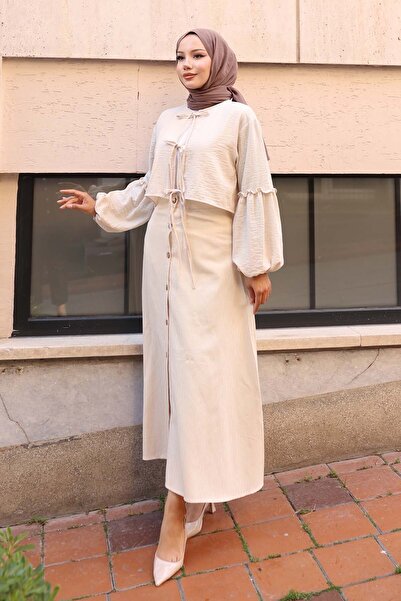 benguen Λινό Φούστα με Κουμπί Μπροστά Πέτρα Χρώμα 8046