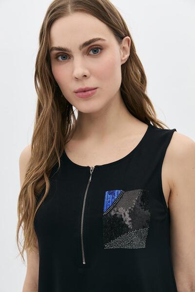 DAIDO Zipper Detailed Pocket Sequined Stone Athlete