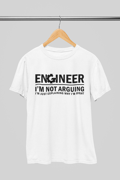 giftkonsept تي شيرت Engineer Im Not Arguing I Am Mühendis هدية أبيض عادي مصنو...