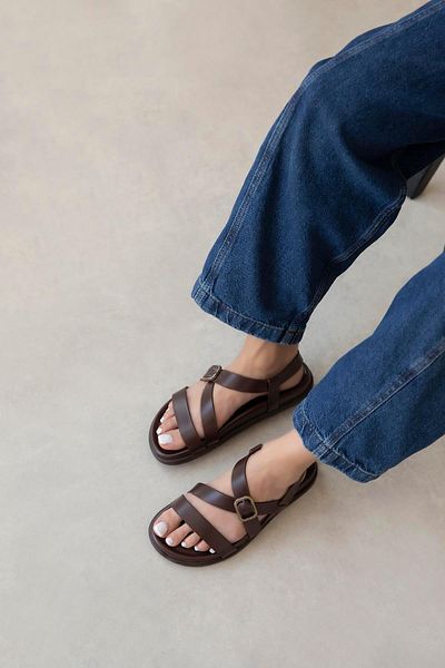 STRASWANS Vitinha Women's Flip Flops Leather Sandals Brown