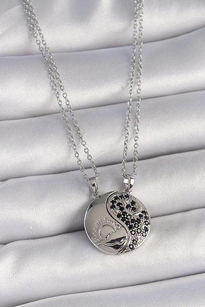 Celira Steel Silver Color Chain Zircon Stone Ying Yang Model Sunset Embroidered Friendship Women's Bracelet