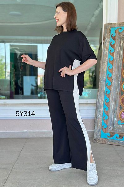 İnce Topuk Striped Slit Detail Modal Suit 5Y314