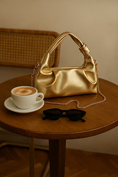 NBİBAGS Kadın gold Mini Zincirli El Ve Omuz Çantası