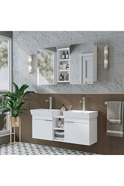 ROOMART Likya 2 Kapaklı Ve Açık Raflı Mdflam 2 Lavabolu 120 Cm Banyo Alt Dola...