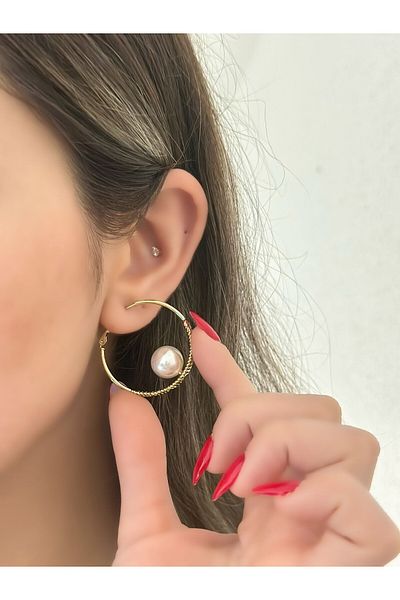 MyladyAccessoriess Pearl Detail Hoop Earrings (Steel)
