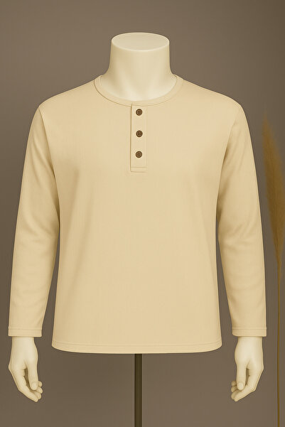 nacar çarşı Kadın Krem Fitilli Yazlık Mevsimlik Uzun Kollu Düğme Detaylı Peny...