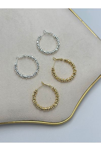 MyladyAccessoriess Row of Topcuk Detailed Hoop Earrings (Steel) Gold